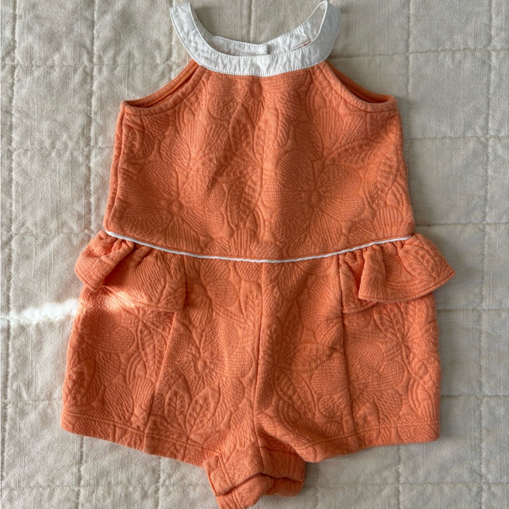Janie and Jack Coral Orange Textured Romper size 12-18m